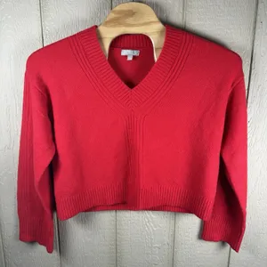 J.Crew V-neck Sweater Womens Medium Red Relaxed Alpaca Wool Blend CE717 thumbnail 1