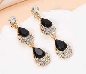 Black Crystal Flower Women Earring Necklace Jewelry Sets Luxury Gold Color thumbnail 6
