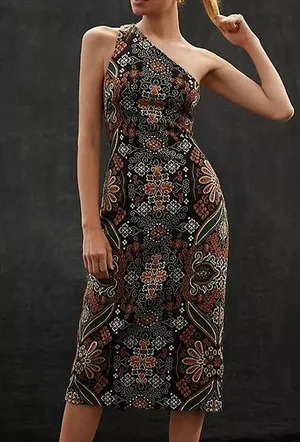 Anthropologie Knit Jacquard Midi Dress XS thumbnail 1
