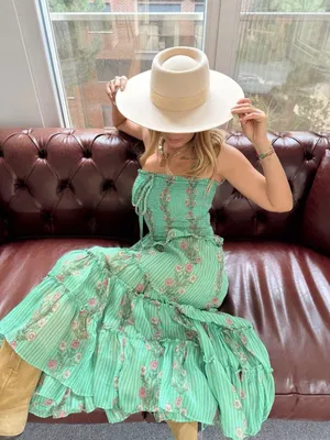 FREE PEOPLE Alejandra Smocked Bodice Tiered Sundress in Green Size Small thumbnail 3