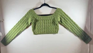 392 | Et Clet Womens Small Cable‎ Knit Cropped Sweater Green Balletcore Preppy thumbnail 1