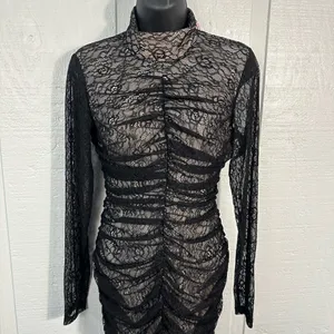 Avec Les Filles RUCHED LACE CUTOUT BACK MINIDRESS IN BLACK Size Small NWT thumbnail 10