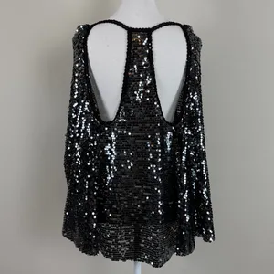 Free People Black Sequin Open Back Flowy Blouse Size‎ Medium thumbnail 5