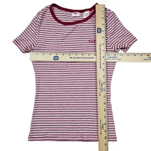 Levis The Perfect Tee Shirt Striped Ringer Short Sleeve Womens size XS Red thumbnail 5