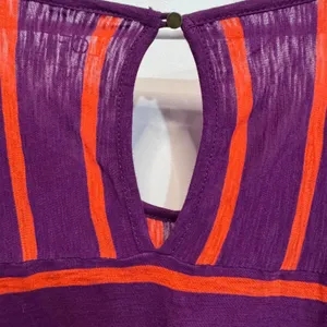 Ann Taylor Loft Purple and Orange Striped Scoop Neck Keyhole Tee Plus Size XL thumbnail 4