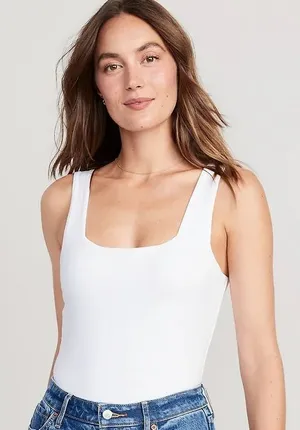Old Navy White Square Neck Stretch Bodysuit thumbnail 1