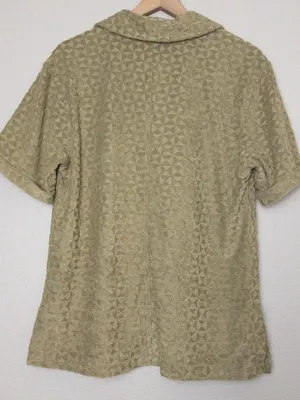 Avec Les Filles Textured Button Down Shirt S Triangle Terrycloth Olive Cover Up thumbnail 11