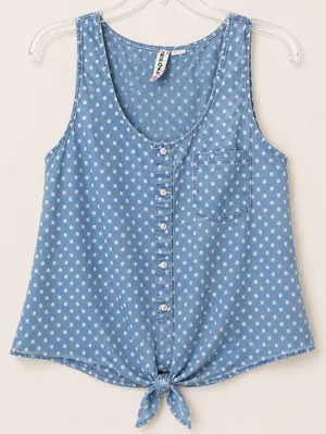 Mimi Chica Polka Dot Tie Top, Size Medium thumbnail 2
