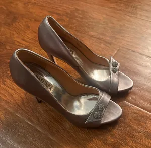 Chrome silver badgley Mischka peep toe formal heel thumbnail 1