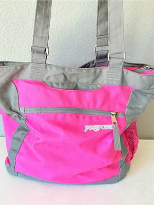 JanSport Ella Daily Tote Handbag Carryall Duffel Bag Pink and Gray 17x13" thumbnail 1