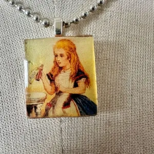 Alice in Wonderland drink me scrabble tile necklace thumbnail 2