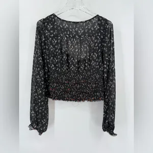 Free People Flowy Boho Floral‎ Smocked Milkmaid Lightweight Blousesize M thumbnail 2