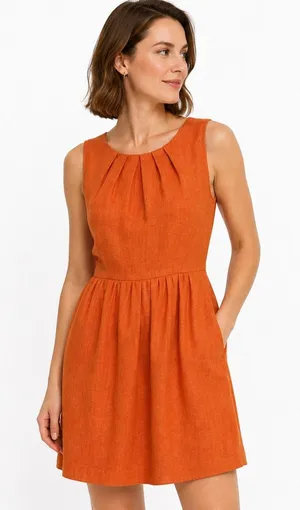 Ellen Tracy Orange Linen Blend Sleeveless Fit & Flare Dress Size‎ 2 thumbnail 1