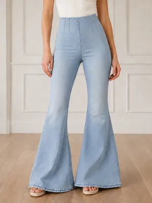 American Eagle Jeans Women Sz M High Waist Stretch Flare Light Wash Bell Bottom thumbnail 9