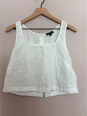 J. Crew Linen Square Neck Button Back Tank Top White Small thumbnail 2