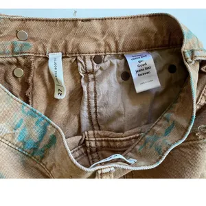 PacSun‎ High Rise Bootcut Jeans Tan Brown Teal Tie Dye Button Fly Womens 27 thumbnail 4