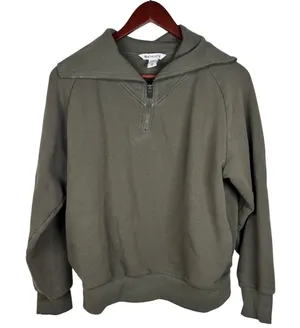 Athleta Sweatshirt XS Retro Plush Quarter Zip Olive Green Oversized Collar thumbnail 1