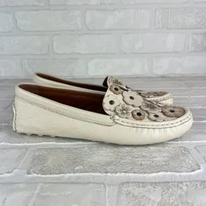 COACH Tea Rose Crosby Loafer Driver Flats Womens 8 Chalk Leather Floral Applique thumbnail 3