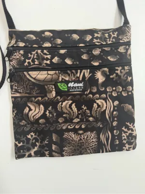 Crossbody Purse Bag Island Sea sea Turtles Shells Coral Lightweight Fabric Black thumbnail 2