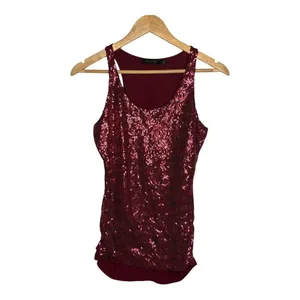 The Limited Sequin Tank Top Women XS Burgundy Sparkle Sleeveless‎ Party Glam thumbnail 3