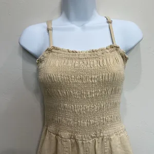 Universal Thread Women's XS Smocked Linen Maxi Jumpsuit Beige‎ Boho Lagenlook thumbnail 6