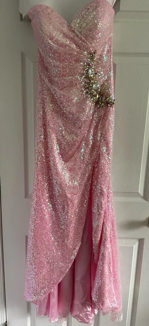 MoriLee by Madeline Gardner Strapless Pink Sequin Evening Gown size 3/4 thumbnail 1