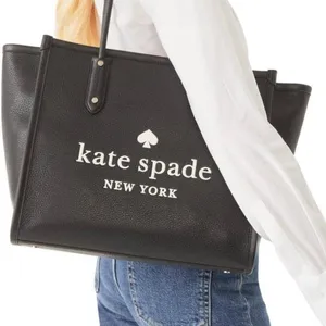 Kate Spade New York Ella Tote Bag Black With White Letters and Logo thumbnail 1