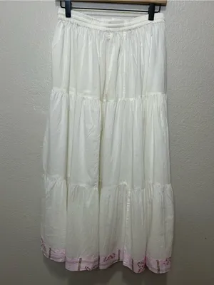 Fabriko Semi-Sheer White Tiered Maxi Skirt Size Large Cottagecore Boho Fairy thumbnail 6