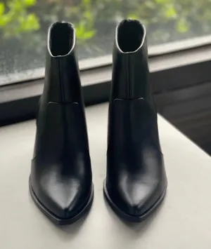 Soda Black Almond Toe Vegan Leather Stacked Heel Bootie thumbnail 4