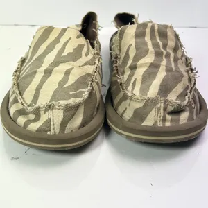 Sanuk Sidewalk‎ Surfer Zebra Print Canvas Slip On Loafers Olive Tan Womens 8 thumbnail 6
