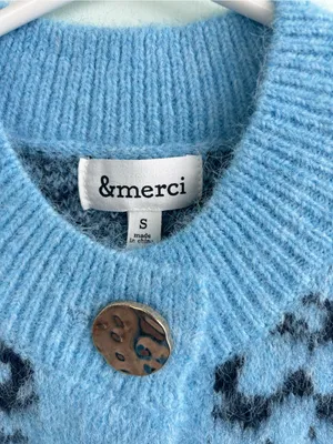 &merci Blue Patterned Fuzzy Knit Vest with Gold Buttons small thumbnail 3