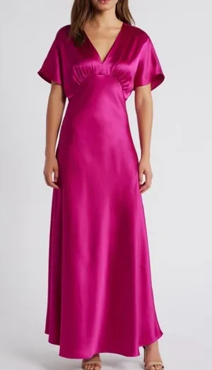 Dress Forum Magenta Satin Maxi Dress thumbnail 1