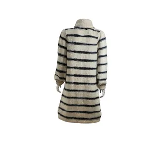 Pieces Womens Striped Quarter‎ Zip Sweater Dress Cream Black S Balloon Sleeve thumbnail 4