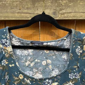 American eagle blue floral cropped babydoll top size medium‎ thumbnail 5