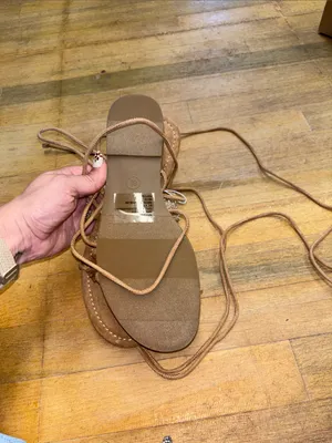 Universal Thread Brown Pom-Pom Lace-Up Sandals thumbnail 3