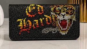 Ed Hardy Rhinestone Tiger Flap Clutch Wallet Black Y2K NWT thumbnail 1