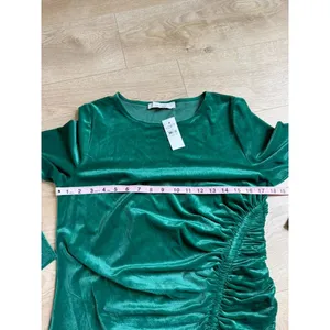 NWT Loft velvet velour green side cinch long sleeve blouse dressy soft size L thumbnail 7