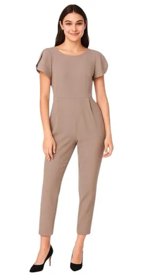 Calvin Klein Beige Shirt Sleeve Ankle Length Jumpsuit NWT Size 6 thumbnail 1