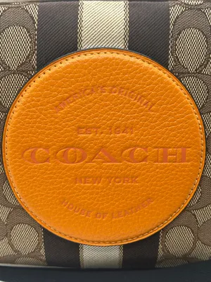 Coach Dempsey Camera Bag Brown Signature Jacquard Orange Logo Patch and Stripes thumbnail 3