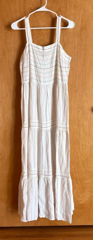 LOFT Striped Tiered‎ Maxi Dress Womens 4 White Linen Blend Sleeveless Boho thumbnail 1
