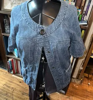 DKNY jeans vintage denim snap M short sleeve shirt thumbnail 1