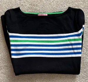 Lilly Pulitzer Black sweater with Blue, white and Green stripes. Boatneck thumbnail 1