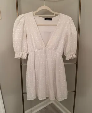 Blue Blush White Puff Sleeve Mini Dress thumbnail 1