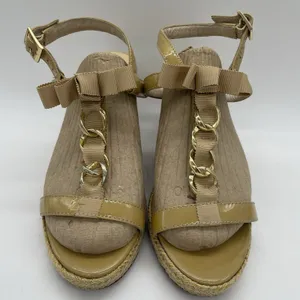Kate Spade Womens 7.5 Shoes Nude Beige Espadrille Wedge Bow Linked-Chain Heels‎ thumbnail 3