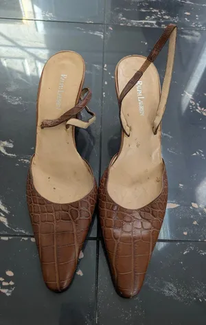 Vintage Ralph Lauren Brown Crocodile Leather Slingback Heels Size 8 thumbnail 1