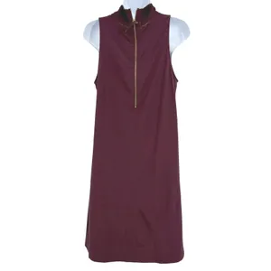 Athleta Initiative Mock Neck Mini Shift Dress Women SM Tall Plum Sleeveless Zip thumbnail 6