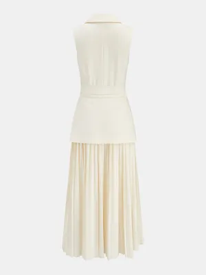 Commense Sleeveless Belted Pleated Blazer Maxi Dress Beige Size Small NWT thumbnail 3