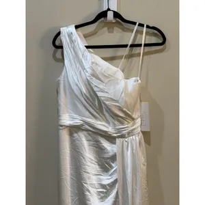 Mac Diggal White One Shoulder‎ Cutout Charmeuse Gown Satin Size 8 thumbnail 6