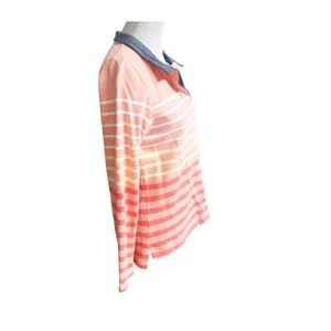 L.L. Bean Women’s Rugby Pullover Striped Chambray Collared Size Small Peach thumbnail 2
