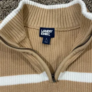 Lands' End Women Quarter Zip Sweate Tan White striped Women's size Large (12-14) thumbnail 5